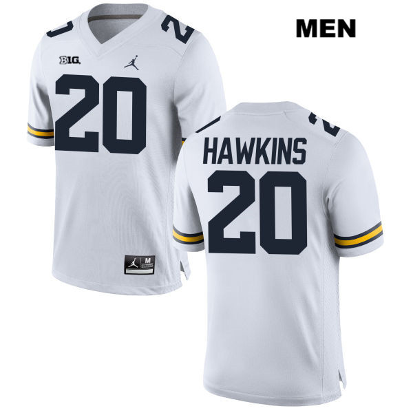 Men's NCAA Michigan Wolverines Brad Hawkins #20 White Jordan Brand Authentic Stitched Football College Jersey CB25X25GT